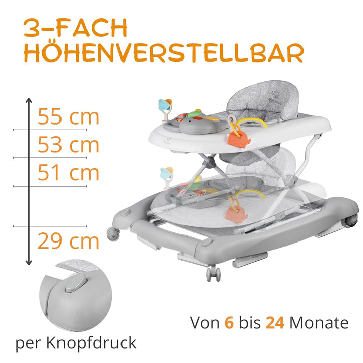 5-in-1 Lauflernhilfe Babywalker | Gehfrei mit Schaukelfunktion, Musik &amp; Licht | Laufhilfe für Baby a