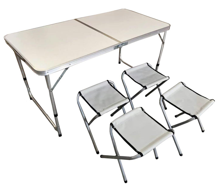 BDW Camping Sitz Garnitur - Klapptisch und 4 Stuhle - Gartenmöbel, Klappbar, Tisch 120x60 Höhenverst