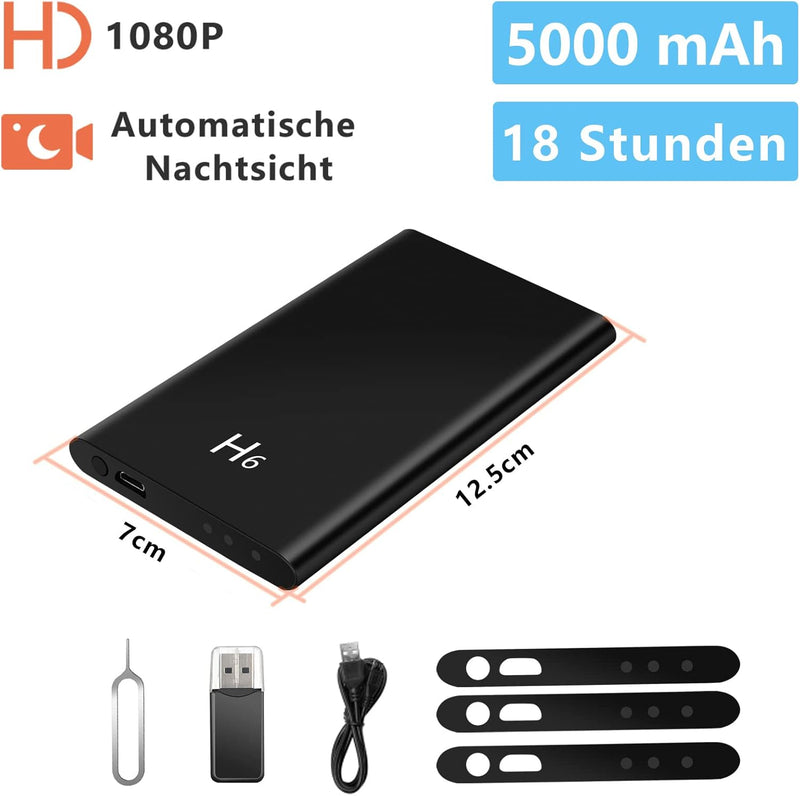 TANGMI Kleine Kamera, 1080P HD 5000mAh Mini HD Kamera, Gravitationssensor Powerbank Kamera mit Nacht