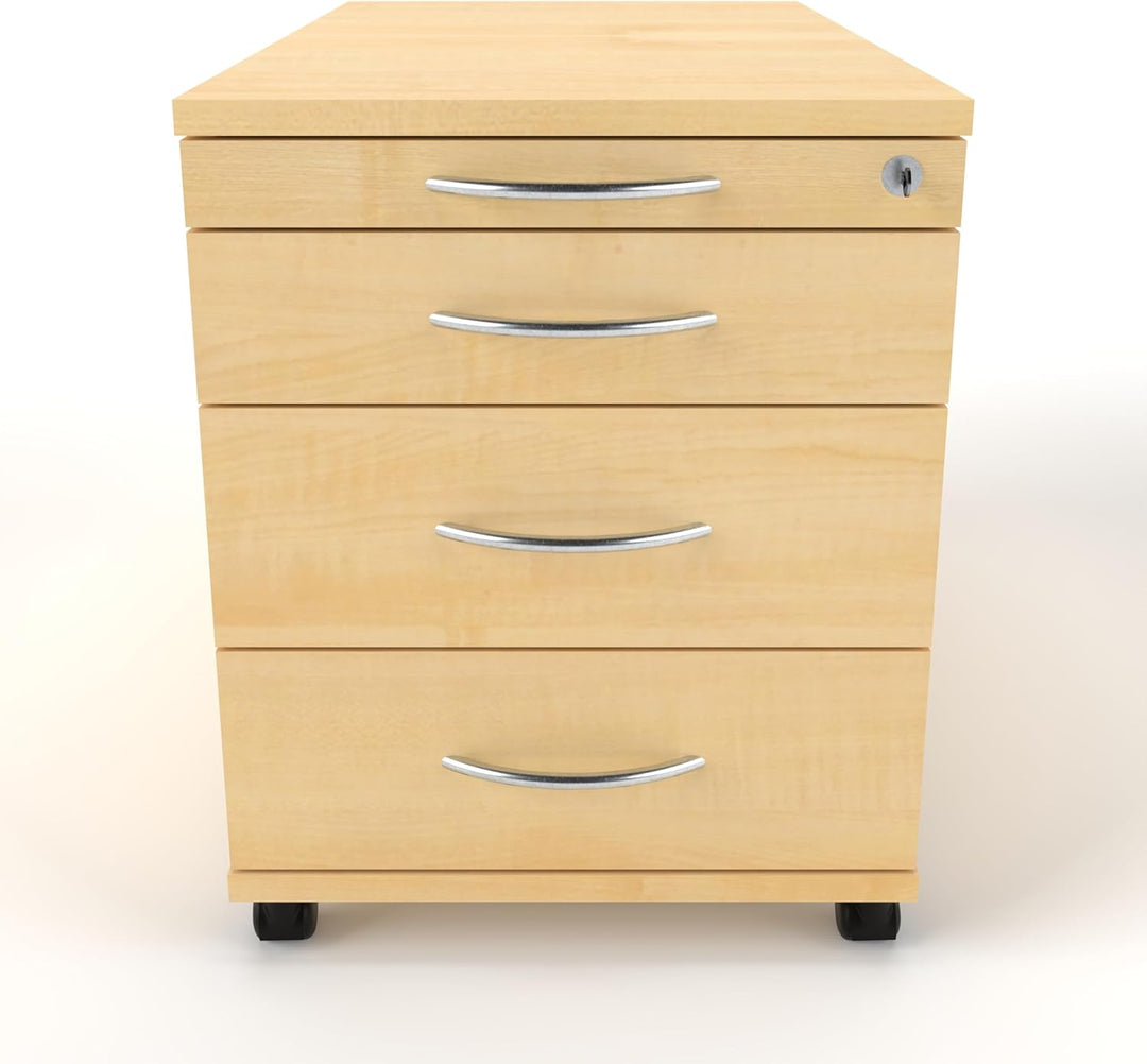 Rollcontainer CADI 43×80×51 cm – abschliessbarer Bürocontainer in Ahorn mit Orga- & 3 Universal-Schu