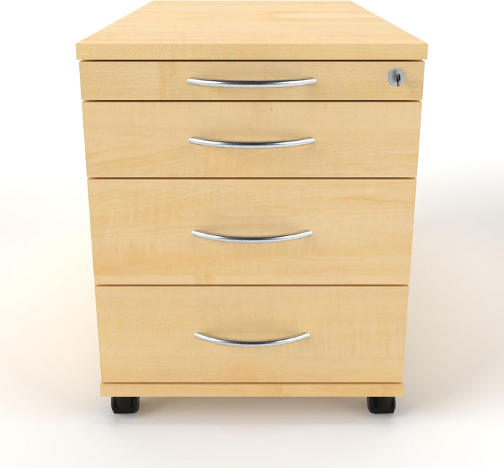 Rollcontainer CADI 43×80×51 cm – abschliessbarer Bürocontainer in Ahorn mit Orga- & 3 Universal-Schu