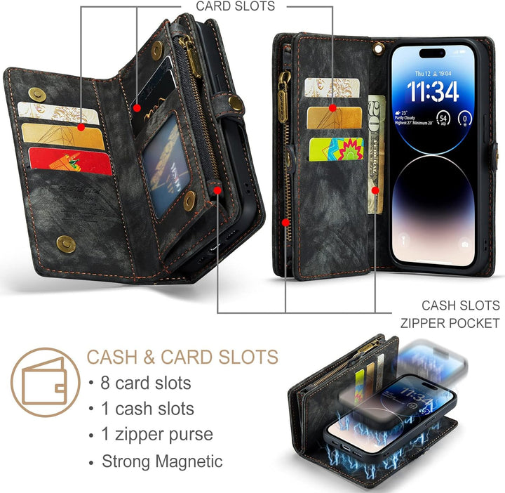 UFinetech iPhone 14 Pro Hülle, Flip Leder TPU Stossfest Kartenfach Tasche Handyhülle iPhone 14 Pro (