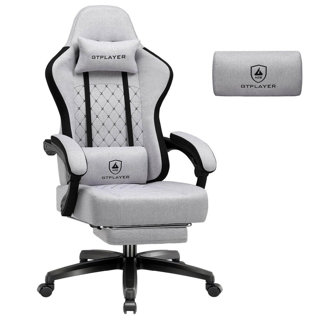 GTPLAYER Gaming Stuhl Stoff, Gaming Sessel mit Taschenfederkissen, ergonomischer Drehstuhl, Gamer St