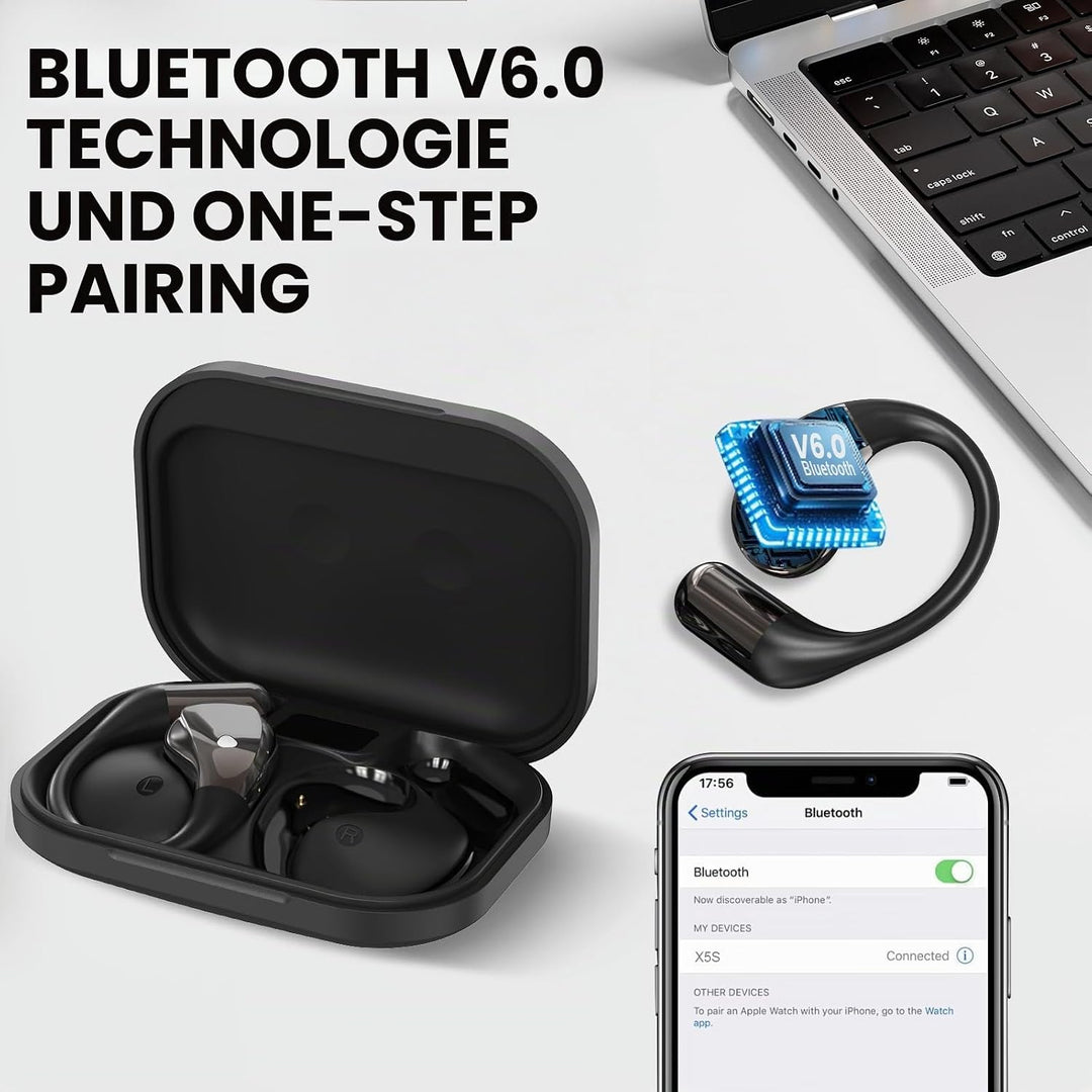 Open Ear Kopfhörer Bluetooth 6.0, 2026 Kopfhörer Kabellos Bluetooth HiFi Stereo mit HD Mic, 40H Spie