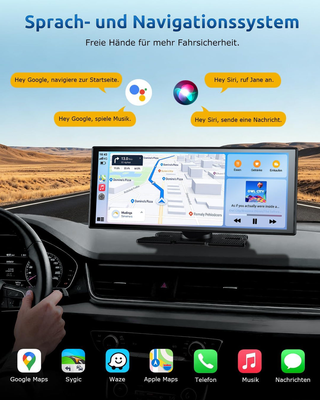 ESSGOO 11 Zoll Kabelloses CarPlay Display mit 4K 360° drehbare Frontkamera 1080P Rückfahrkamera Drah