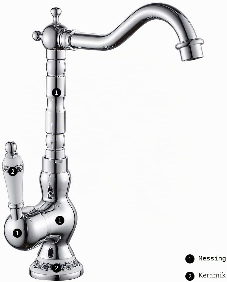 Küchenarmatur mit Einhebelmischer für Küche und Badezimmer, Vintage-Design, klassisch, aus Messing P