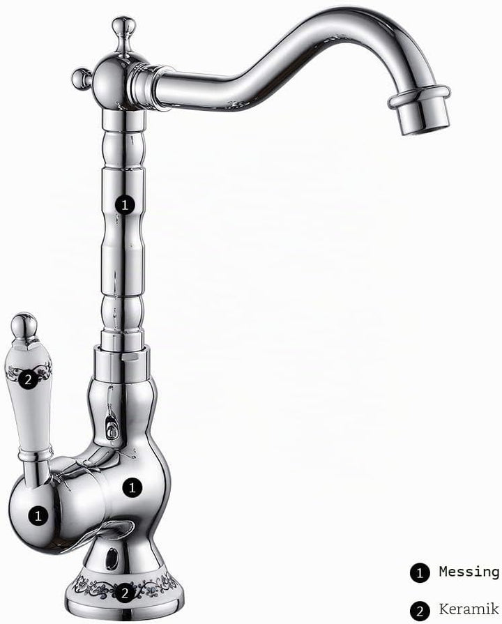 Küchenarmatur mit Einhebelmischer für Küche und Badezimmer, Vintage-Design, klassisch, aus Messing P