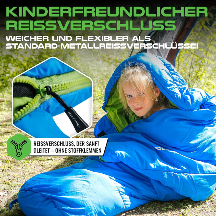 MOUNTREX® Kinderschlafsack - Tragbar wie ein Rucksack - Schlafsack für Kinder (175 x 70 x 45 cm) - O
