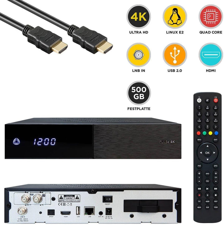 AB Pulse 4K UHD Sat Receiver (2X DVB-S2X Sat, Linux E2, PVR, H.265, HDR10, Ultra HD 2160p, 2 GB RAM