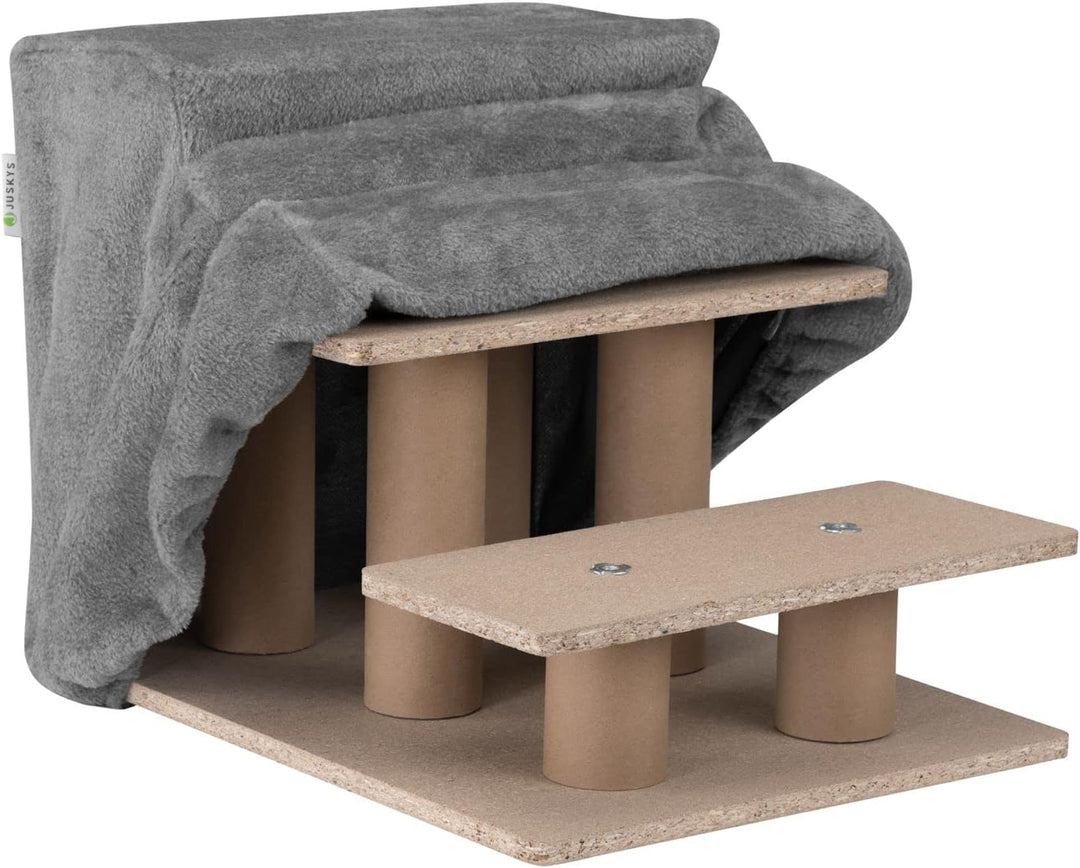 Juskys Haustiertreppe Hundetreppe 36 cm - Treppe 3 Stufen Plüsch-Bezug waschbar - Katzentreppe Hunde