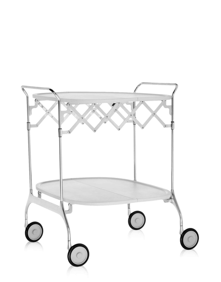 Kartell Gastone Rollwagen, Kunststoff, Weiss, 62 x 70 x 68 cm Verchromtes Struktur Weiss, Verchromte
