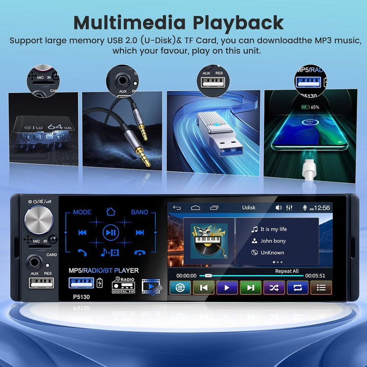 RDS Autoradio 1 Din Bluetooth Freisprecheinrichtung Autoradio mit 4.1 Zoll Bildschirm 1 Din Auto Rad