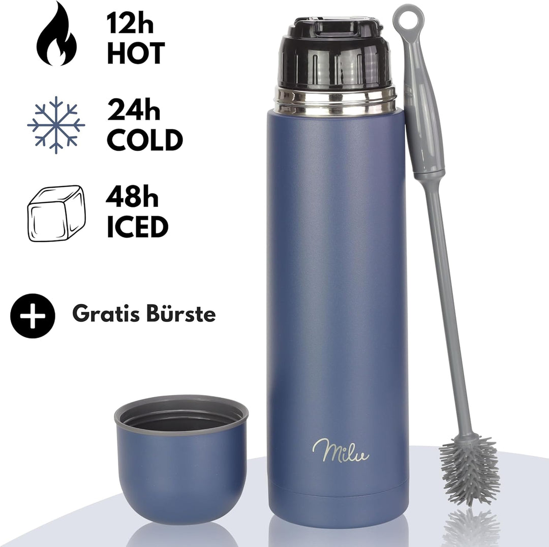 Milu Thermosflasche Thermoskanne Isolierflasche 1L, 750ml, 500ml - Isolierte Edelstahl Trinkflasche,