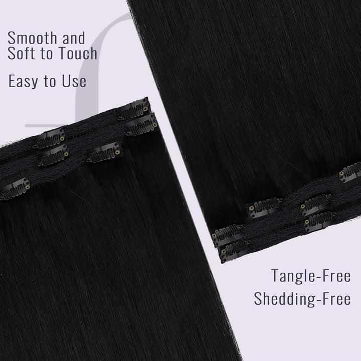 Clip in Extensions Echthaar Natürlich Schwarz, 30 cm, 50 g 3 Stücke, Glatt & Seidig, Echthaar Extens