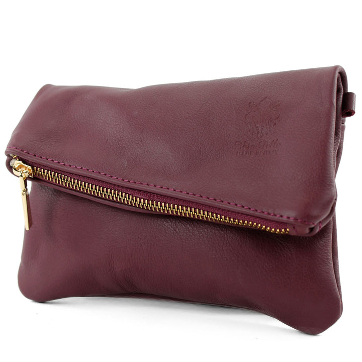 modamoda de - T95 - ital Handgelenktasche aus Nappaleder Mini Bordeauxviolett, Bordeauxviolett