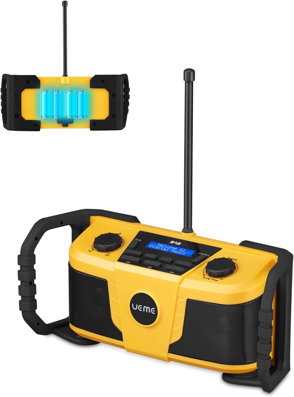 UEME DAB Plus Radio Baustellenradio Mit Akku,Outdoor Radio Mit Bluetooth, DAB+, FM Und Aux, Inklusiv