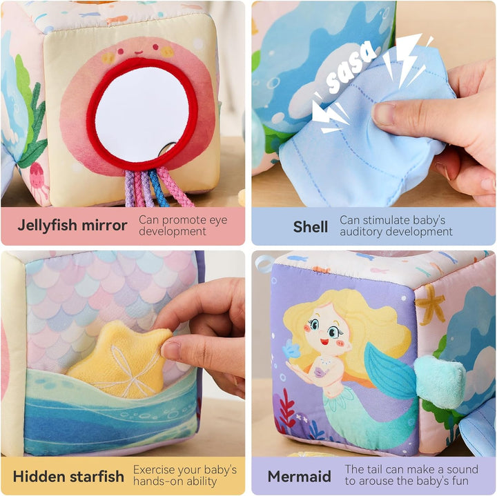 WOODEN TEETHER Baby Spielzeug Tissue Box Toy, Montessori Motorik Sensorik 6 12 Monate Hohem Kontrast