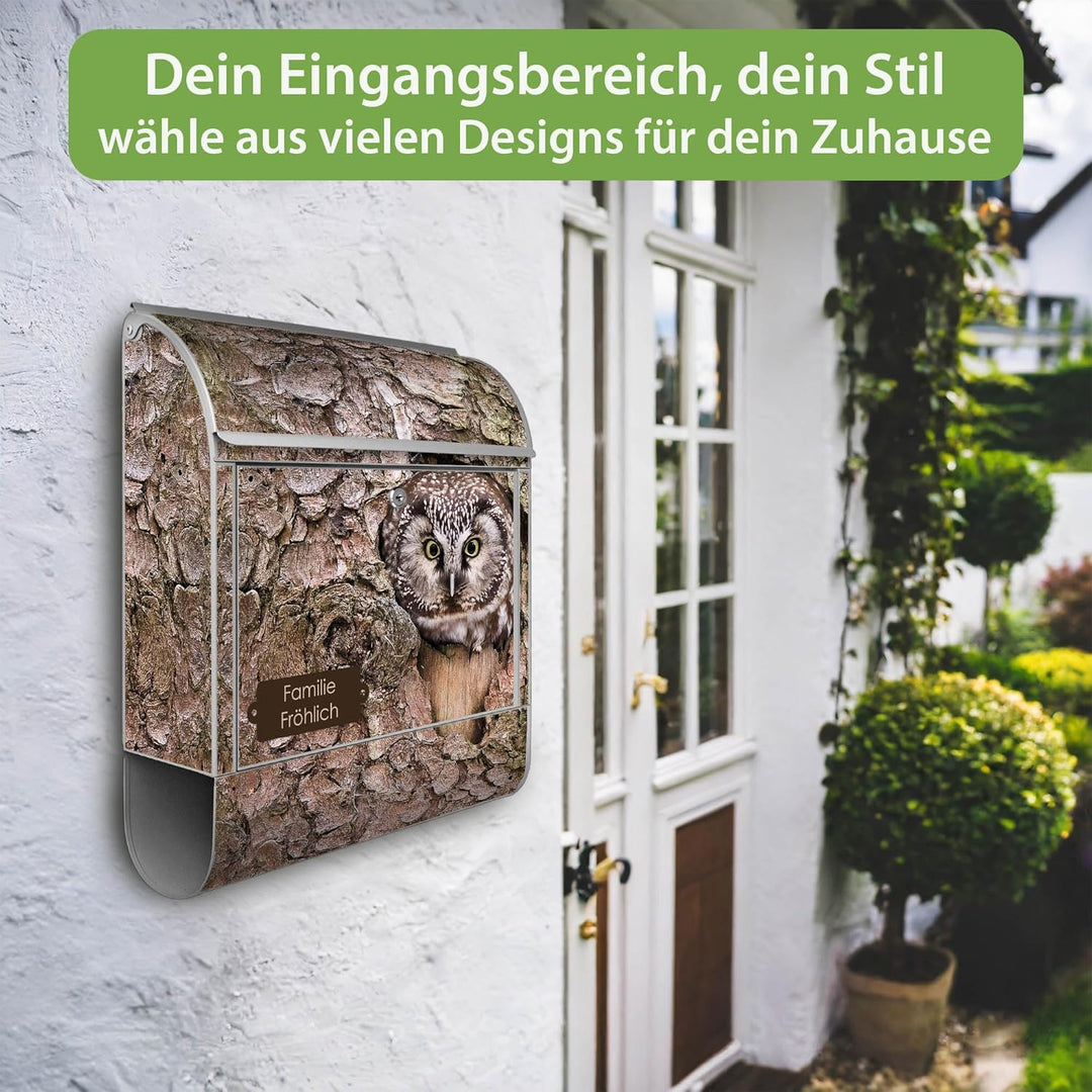 banjado Design Briefkasten personalisiert 38,5x46,5x13cm & 2 Schlüssel - Briefkasten Stahl Silber Ze