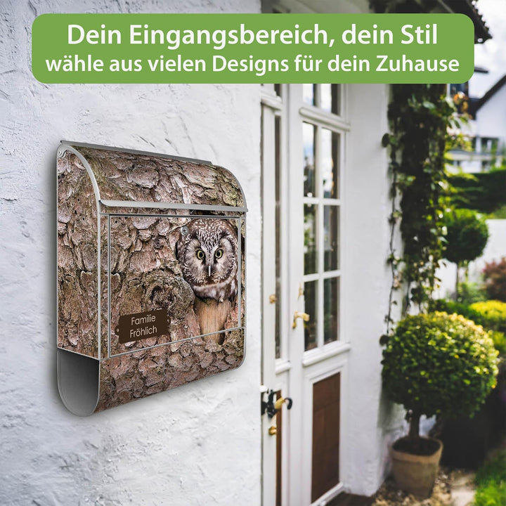 banjado Design Briefkasten personalisiert 38,5x46,5x13cm & 2 Schlüssel - Briefkasten Stahl Silber Ze