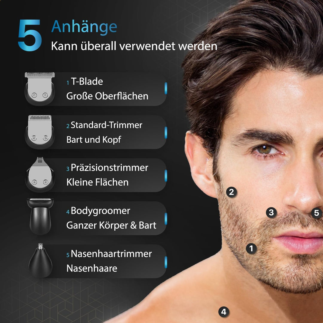 5-in-1 Bartschneider Herren Iced™ / Barttrimmer Herren/Haarschneidemaschine für Gesicht, Körper, Sch
