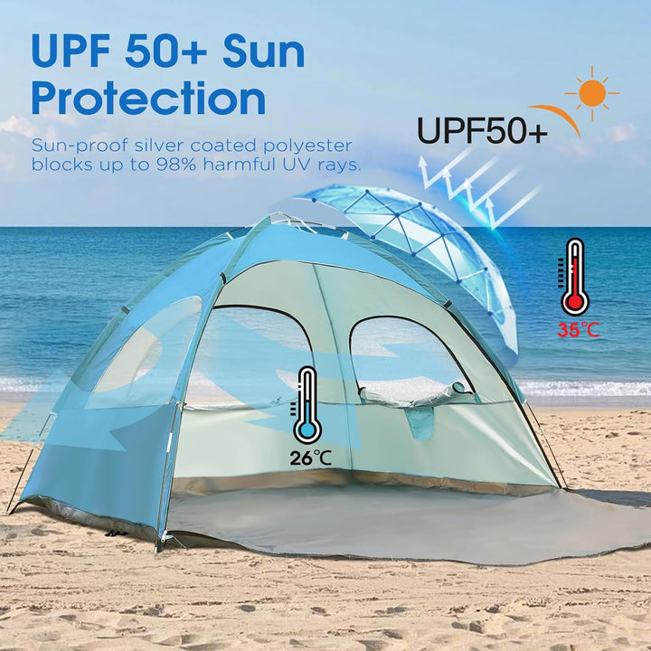 JAICOM Strandmuschel, 2-3 Personen Strandzelt mit UPF 50+ UV Schutz, Leichtes, schnell aufzubauendes