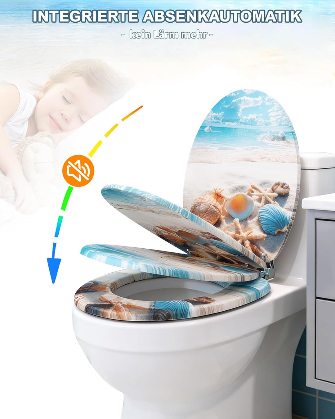 Ribelli WC Sitz mit Absenkautomatik, Toilettendeckel O-Form in Viele Motiven, Klodeckel Einfache Mon