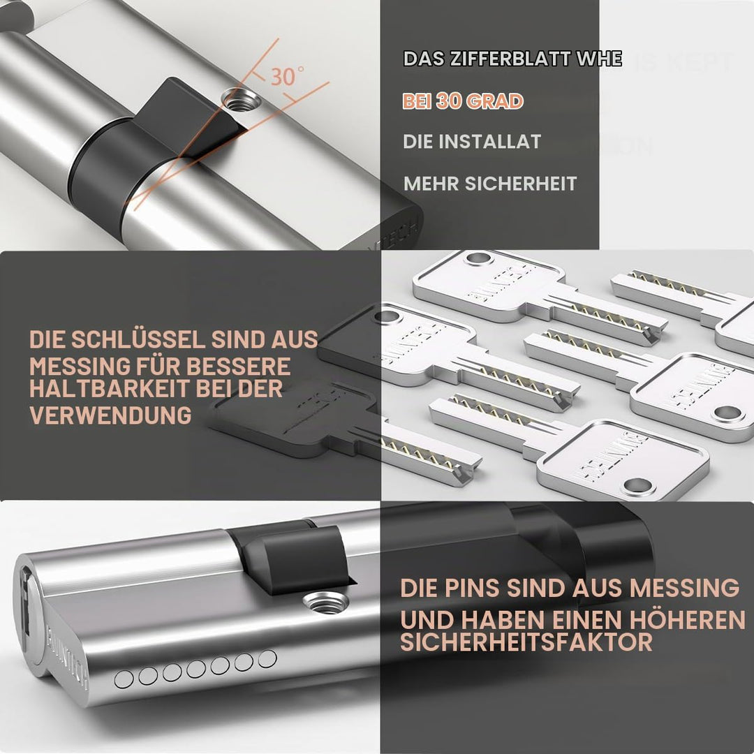 2 Stück 35T/35mm Euro Messingzylinder, 70mm Knauf/Schlüsselzylinderschloss mit 10 horizontalen Messi