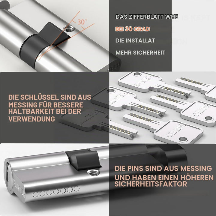 2 Stück 30T/30mm Euro Messingzylinder, 60mm Drehknauf/Schlüsselschloss mit 10 horizontalen Messingsc