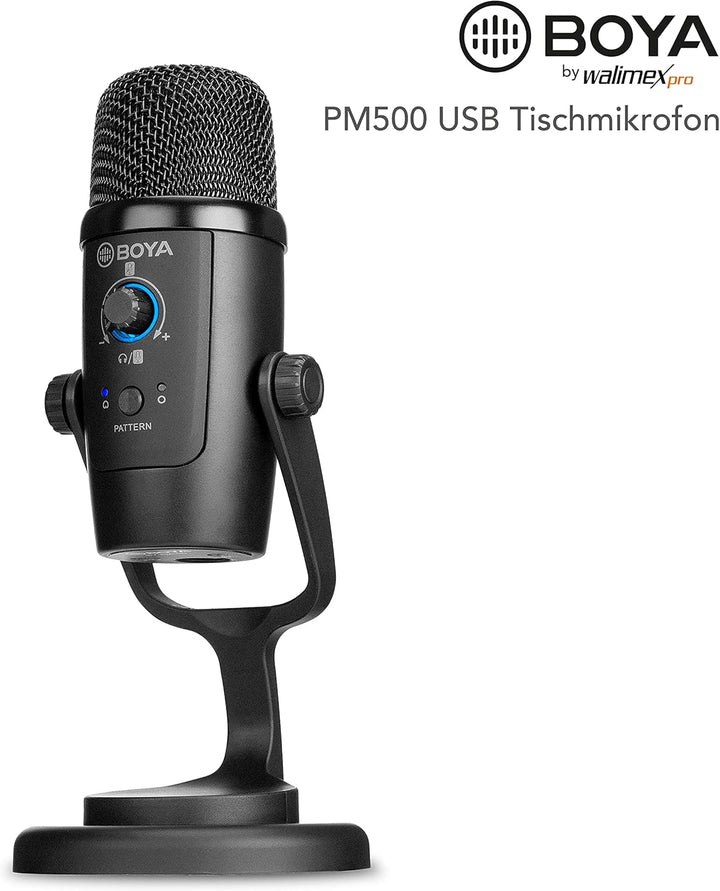Walimex pro BOYA USB Tischmikrofon PM500 I ideal für Sprach- & Raumaufnahmen I Kondensatormikrofon f
