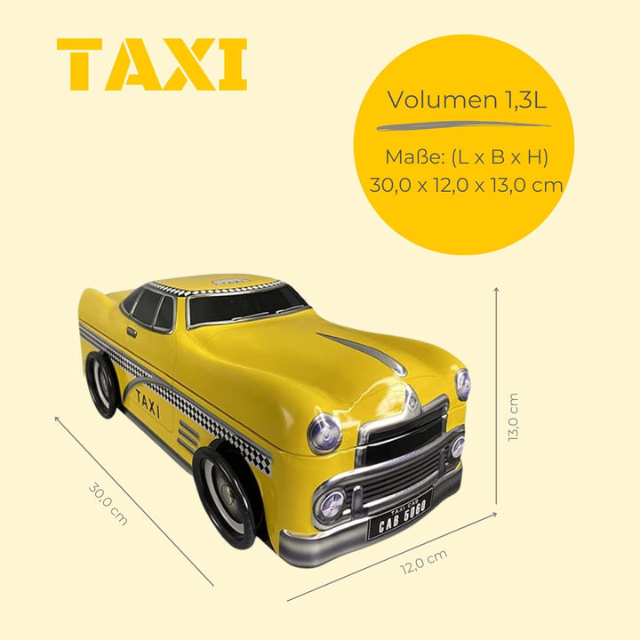MediMuc Taxi mit drehbaren Rädern - Keksdose, Geschenkdose, Retrodose, Blechdose - lebensmittelecht