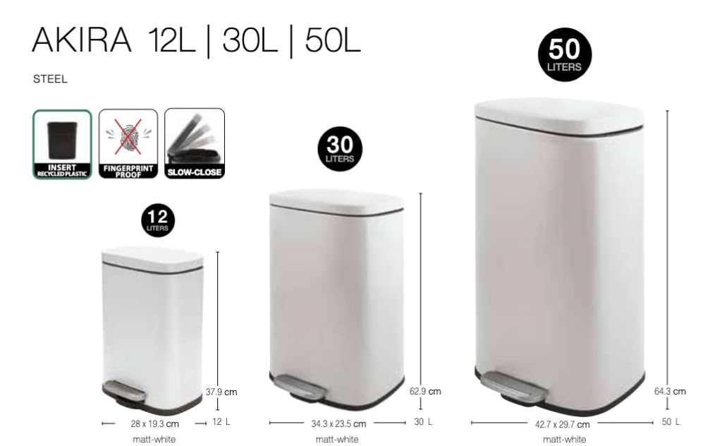 Spirella Mülleimer, Abfalleimer, Treteimer für die Küche, 50 Liter, Softclose, Inneneimer aus Kunsts