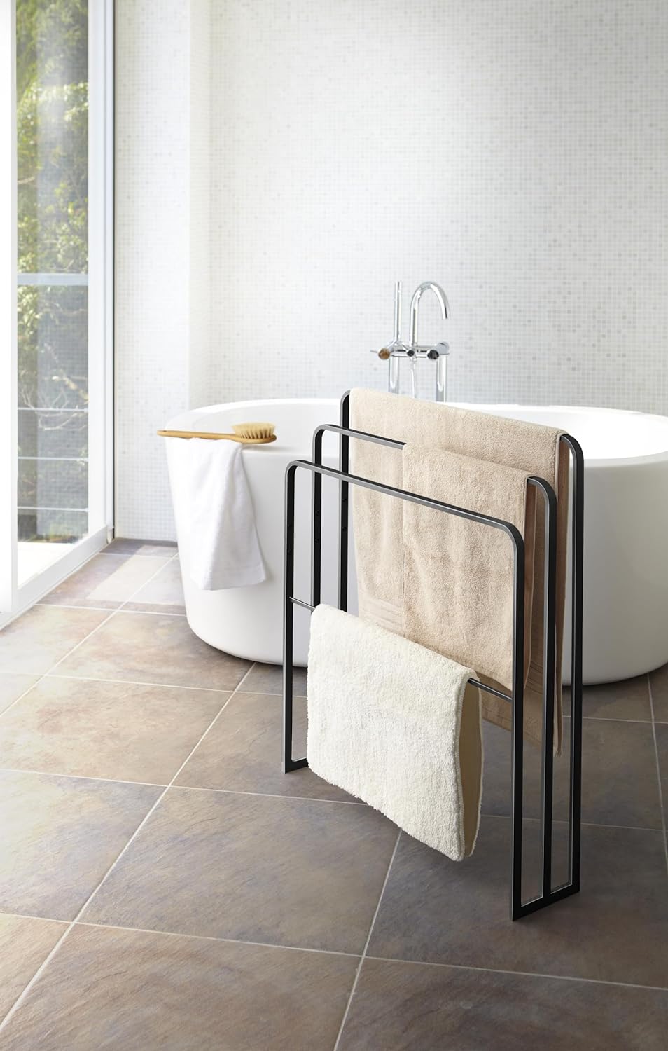 Bath towel hanger with 3 bars - Tower - Black Schwarz, Schwarz