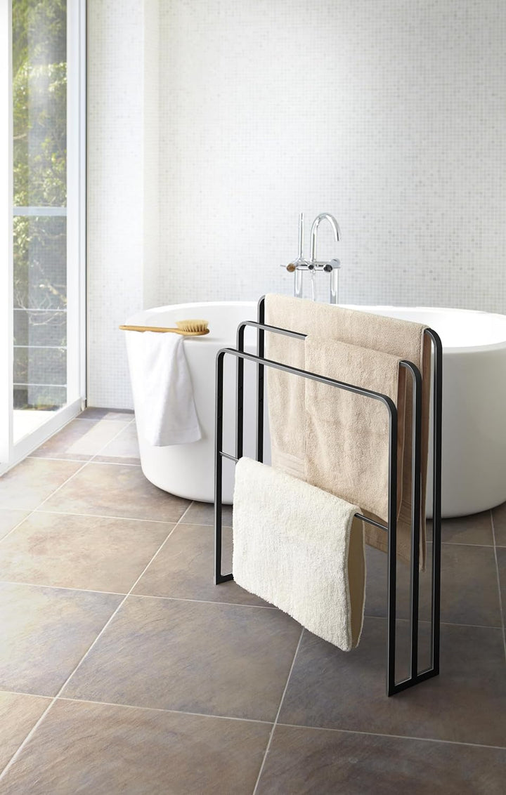 Bath towel hanger with 3 bars - Tower - Black Schwarz, Schwarz