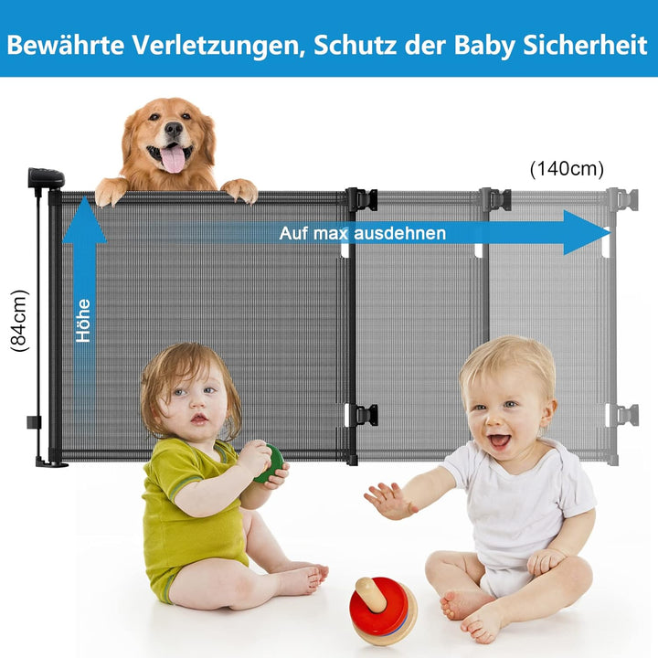 Treppenschutzgitter Ausziehbare für Babys,0-140cm,83cm Hoch Baby Absperrgitter Treppenschutzrollo,Ei