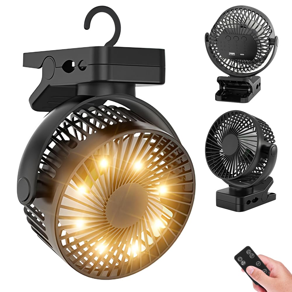 Camping Ventilator, 12000 MAh Mini USB Ventilator Leise mit Fernbedienung & Timerfunktion, 3 Geschwi