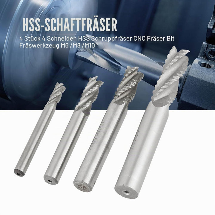 4pcs HSS Schruppfräser M6 M8 M10 M12 4 Nuten Spiralschneider-Bits CNC-Fräser