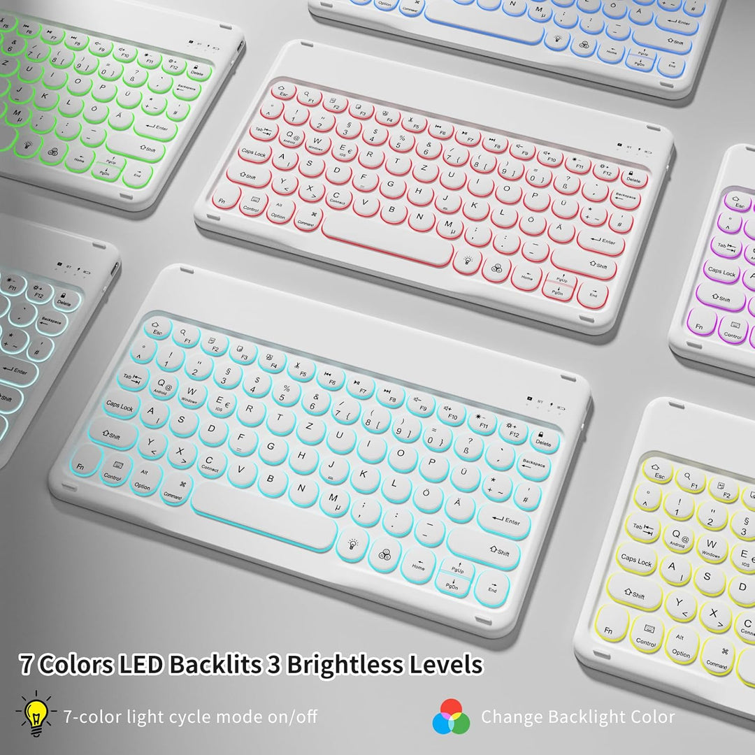 Hülle mit Tastatur für iPad 11 Generation A16/10 Generation (11/10.9 Zoll,2025/2022),7-farbige Beleu