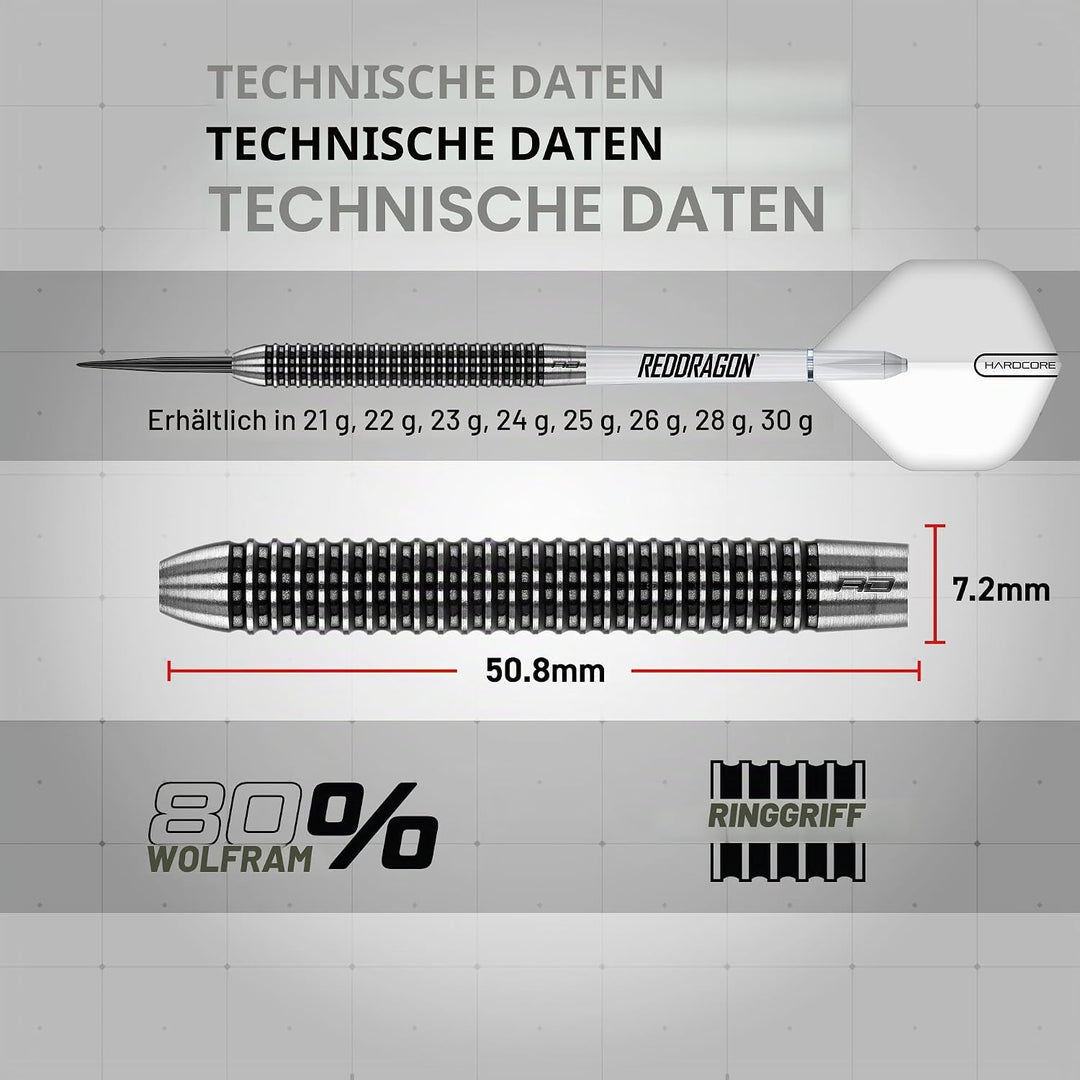RED DRAGON Pegasus Professionelles Wolfram-Steeltip-Dart-Set, erhältlich in 21, 23, 24, 25, 26, 28,