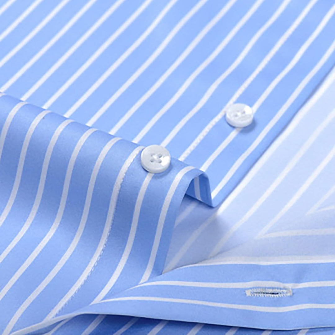 Herren Hemd Langarm Gestreifte Freizeithemden Knopfleiste Business Langarmhemd Baumwolle Westernhemd