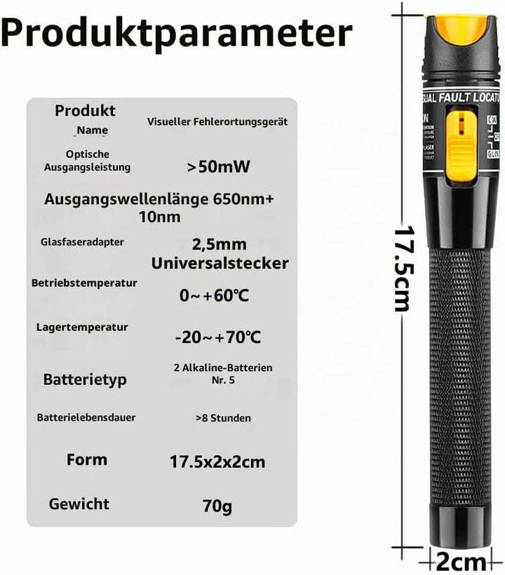 Guakiili 50MW FTTH Glasfasertester, visueller Fehlerorter in Stiftform mit FC-LC-Adapter, Rotlichtst