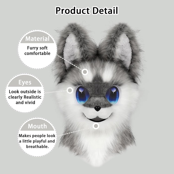 Tier Vollkopf Hund Maske Fursuit Therian Plüsch Realistische Masken für Party Halloween Cosplay Kost