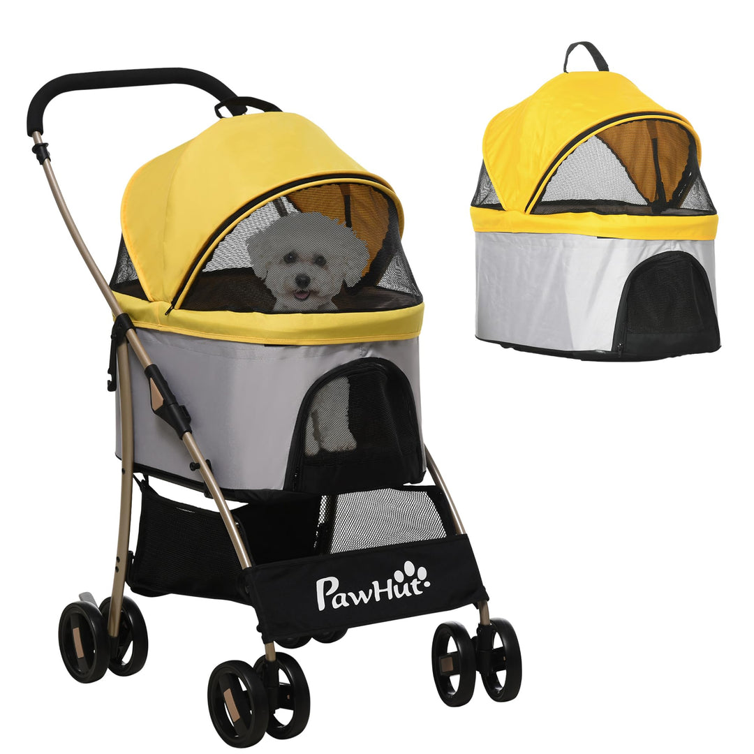 PawHut Hundewagen 2 in 1 Hundebuggy Faltbar klappbar Katzenwagen bis 10kg mit Aufbewahrungskorb, Kis