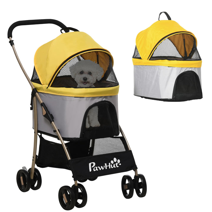 PawHut Hundewagen 2 in 1 Hundebuggy Faltbar klappbar Katzenwagen bis 10kg mit Aufbewahrungskorb, Kis