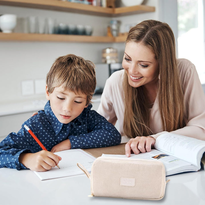 Guidre Federmäppchen Cord-Stoff,Federtaschen Mäppchen mit 3 Fächer Schulmäppchen Grosse,praktischem