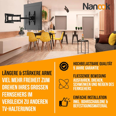 Nanook 2080 Langarm-TV-Wandhalterung für 32-75 Zoll Fernseher, Extra Langer Auszug bis zu 80 cm, Sta