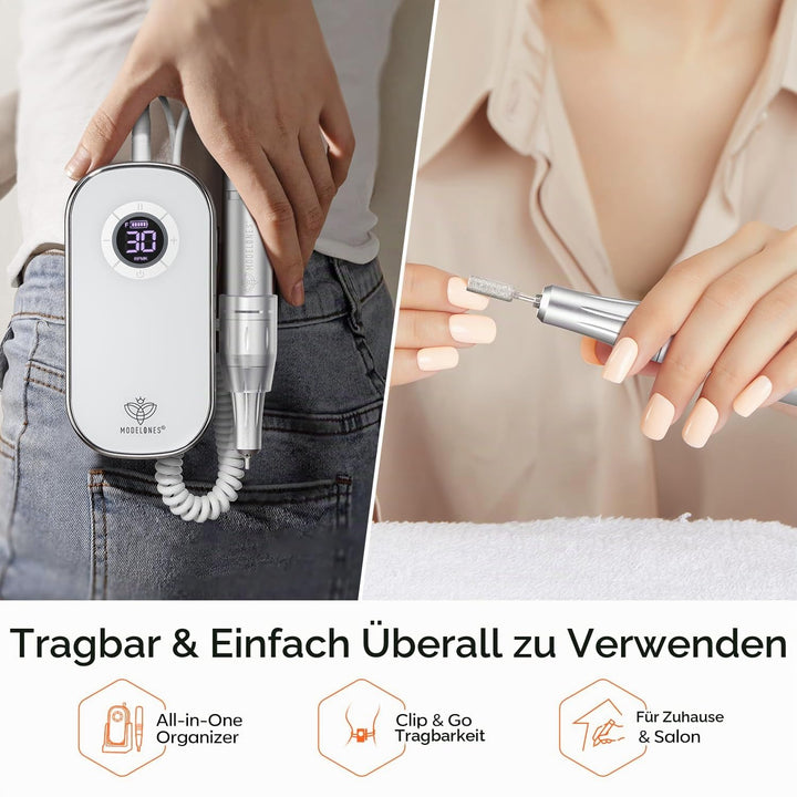 Modelones Nagelfräser Professionell, Tragbare Fräser für Gelnägel 35000 RPM mit LCD Display, Nail Dr