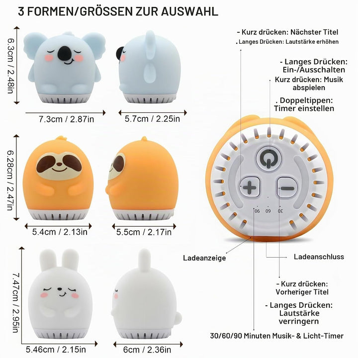 Nachtlicht für Kinder – Weiches Silikon Tierisches LED Nachtlicht mit White Noise, Berührungssensor