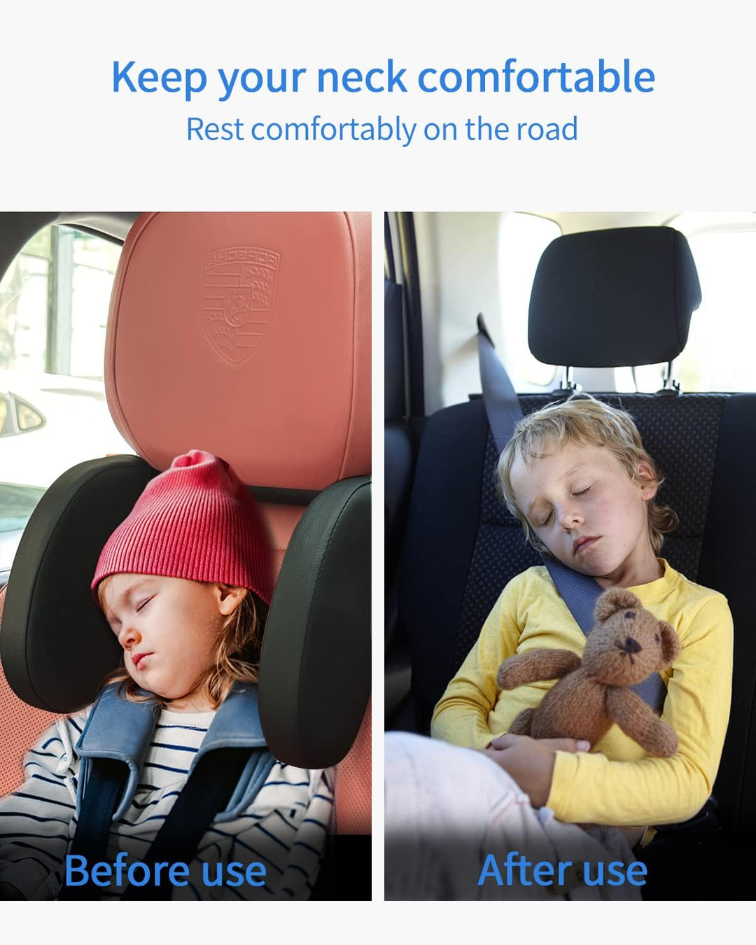 JOFLVA Kopfstütze Auto Kinder, Auto Kopfstütze Nackenstütze Kinder, Nackenkissen Autokissen Aus Lede
