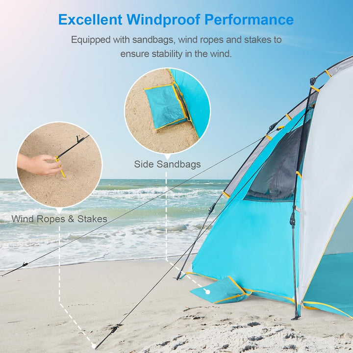 Wolfwise Strandmuschel mit Schnellaufbau für 6-7 Personen – UV-Schutz 50+, Wasserabweisend, Privater
