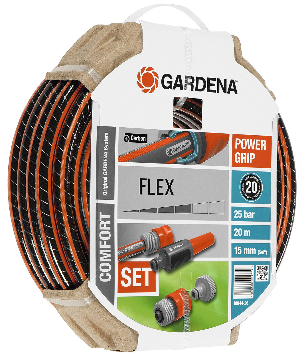 Set de manguera Flex Ø 15 mm Con 20 m de manguera, lanza y accesorios de riego.